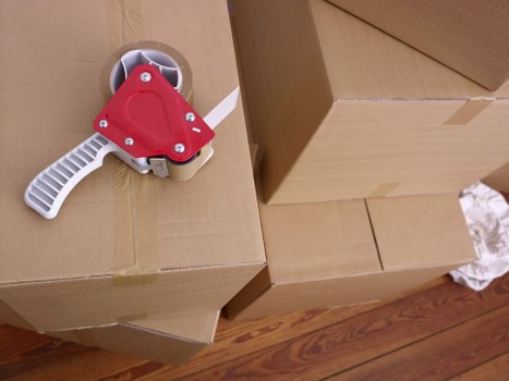 Packing supplies and labeled boxes for moving